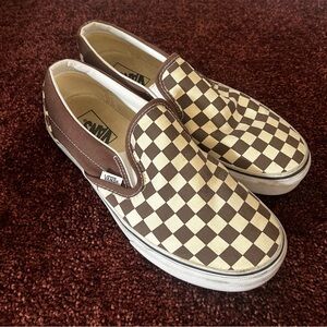 Brown checkered slip on vans